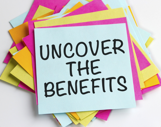 ‘uncover benefits’ on a sticky note