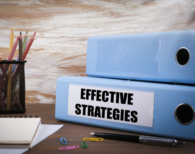 Office binder labeled as ‘effective strategies’